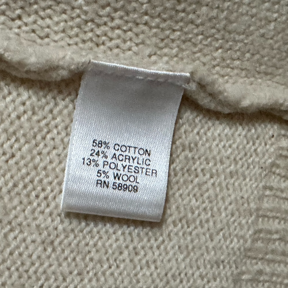 Nurture Cream Cotton/Wool Blend Shawl Collar Open Front Cardigan Sweater, Size L - Picture 7 of 7